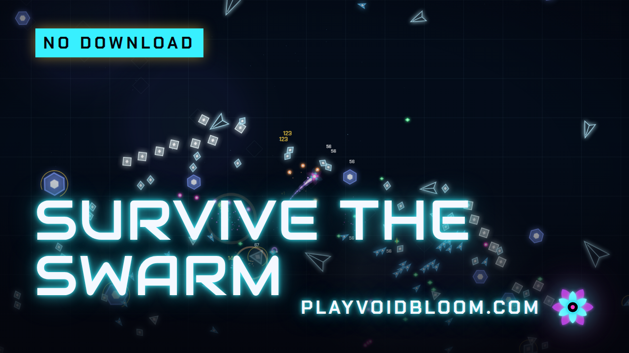 Voidbloom gameplay — a pilot survives an incoming swarm of enemies in the void